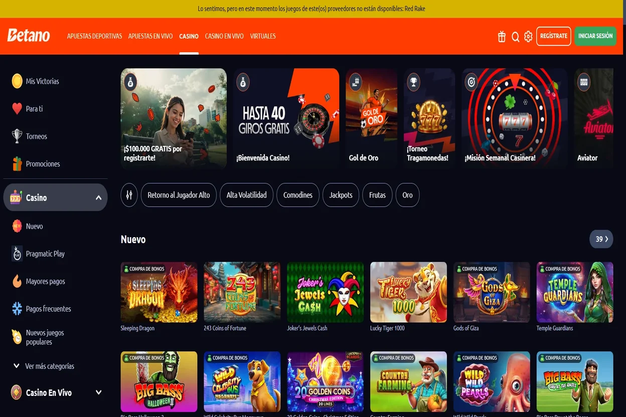 Betano casino en linea Mexico interfaz principal